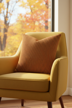 Amber Stripe Pillow in Yellow Chair by Fall Window