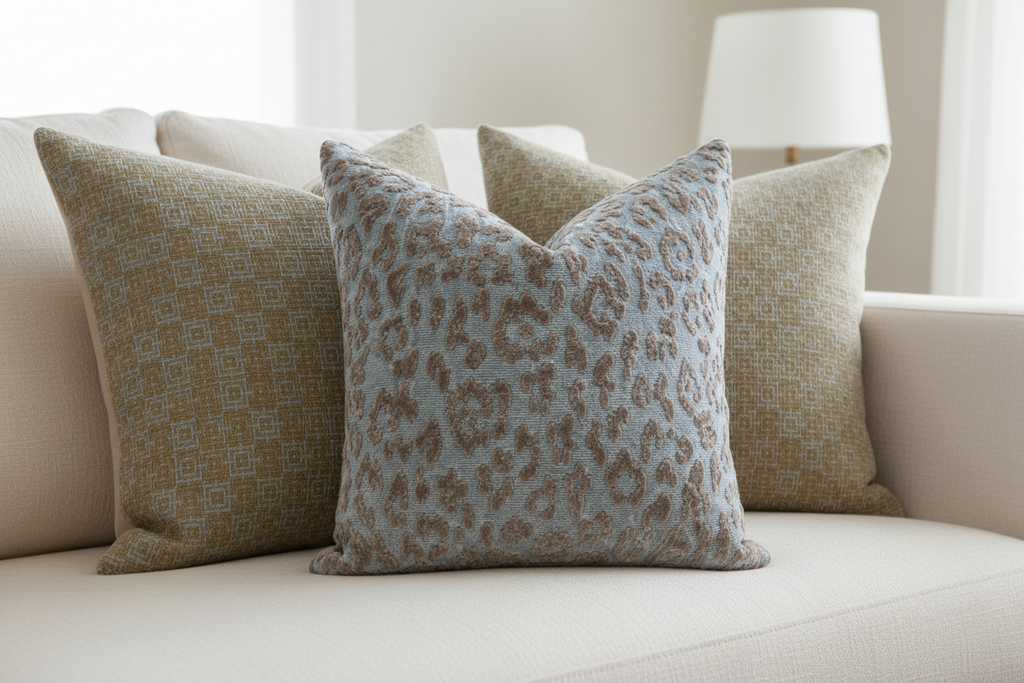 Blue-Gray Leopard Chenille Pillow Scene