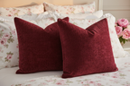 Burgundy Chenille Pillows on White & Pink Floral Bedding