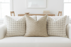 Champagne Ripple Centered with Two Cream Grid Pillows