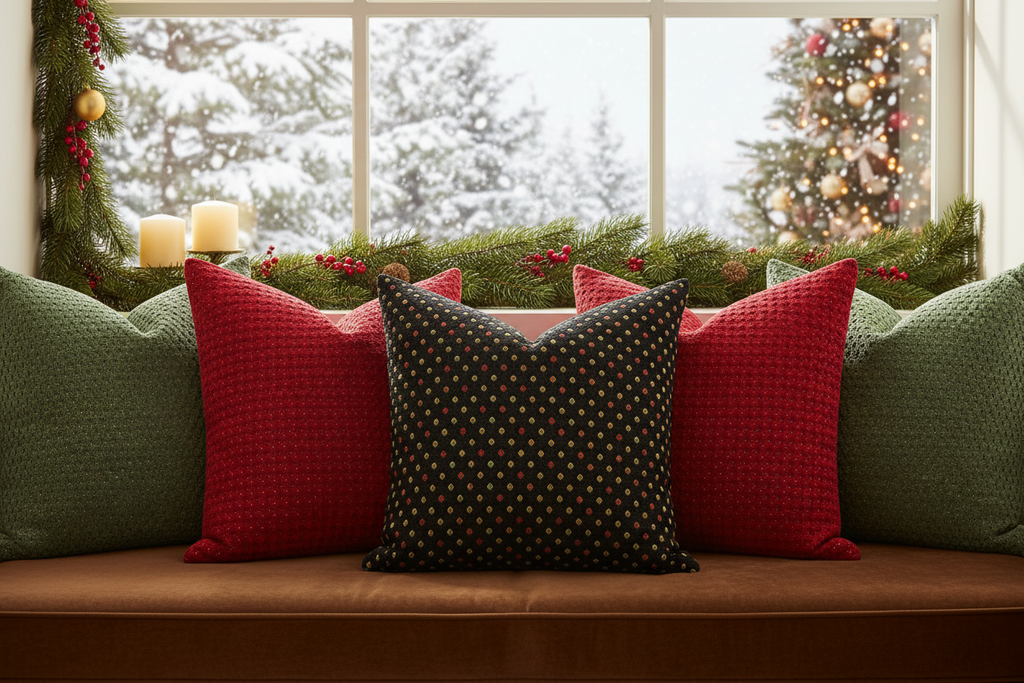 Christmas Window Bench - Vivid Noir Confetti Pillow