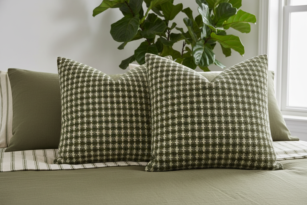 Olive Woven Pillows with Solid Olive Green Comforter
