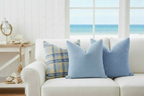 Rich Textured Periwinkle Pillows with Blue Plaid