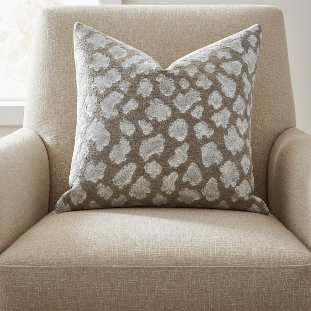 Silver Pebble Pillow on Beige Chair