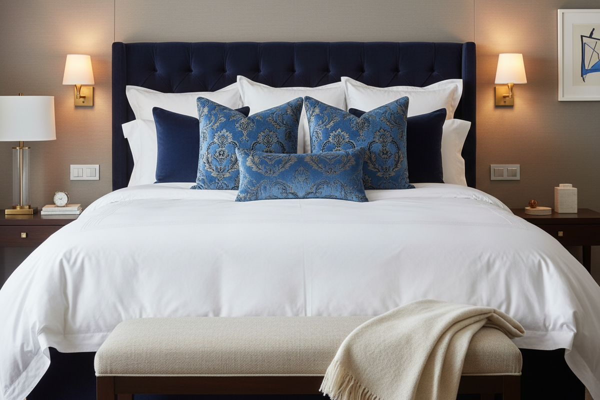 Slate Versailles Damask Bed Scene