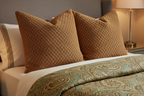 Toffee Chenille Pillows with Sage Brown Gold Paisley Comforter
